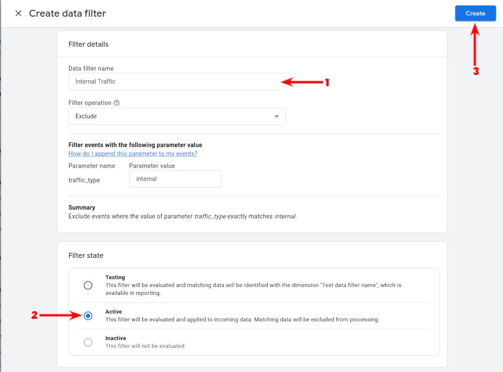 Google Analytics Data filter settings
