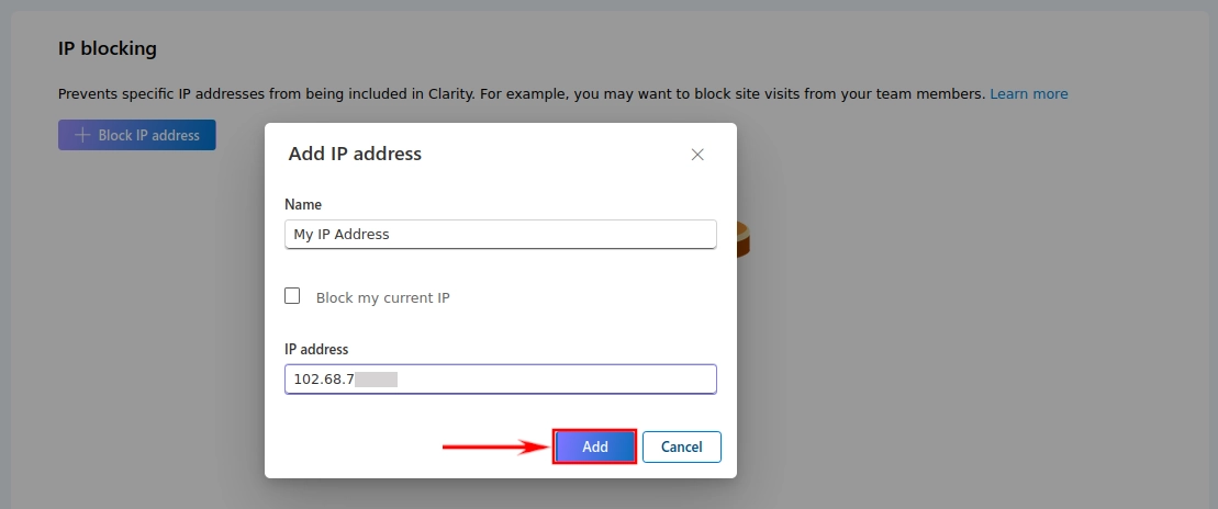Adding IP address to block on Clarity