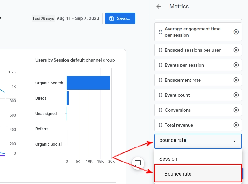 Adding Bounce Rate Metric in Google Analytics 4