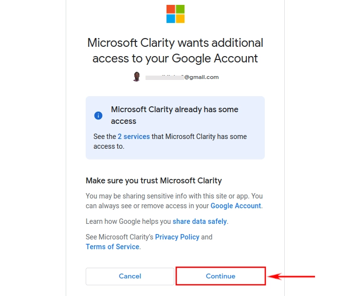 Allowing Clarity to access Google account