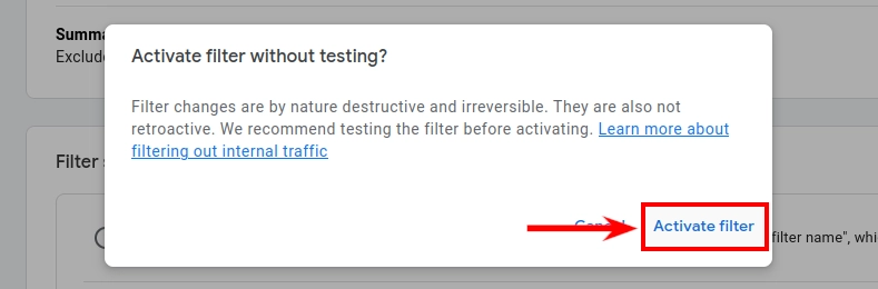 Confirming Google Analytics Data filter settings