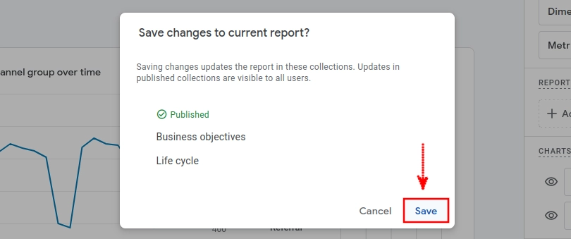 Confirming report customization in Google Analytics 4