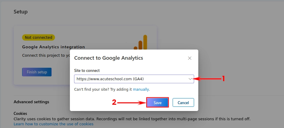 Connecting a GA4 site to a Clarity project