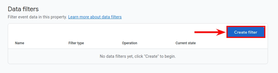 Creating a new Data filter Google Analytics