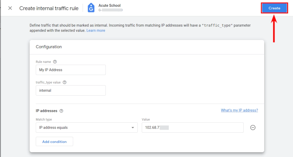 Google Analytics creating an internal traffic rule