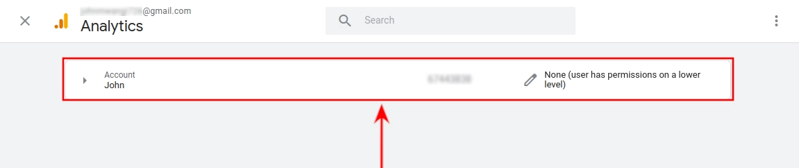Expanding account details in Google Analytics 4 user management