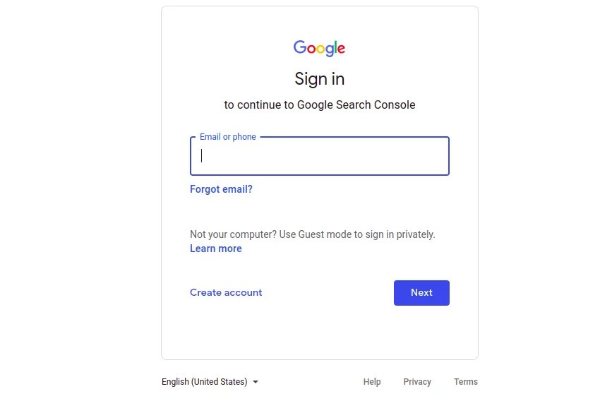 Google Account Login page