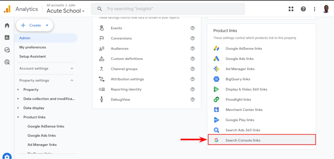 Google Analytics 4 Search Console Links