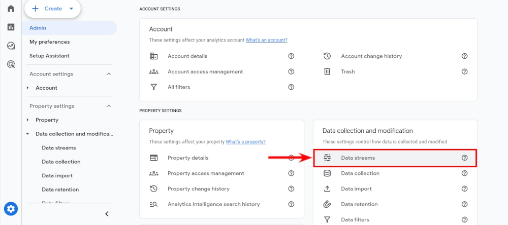 Google Analytics Admin page