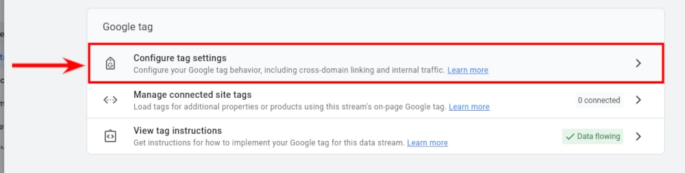 Google Analytics configure tag settings
