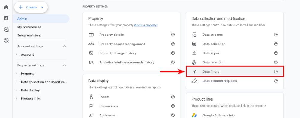 Google Analytics Data settings options