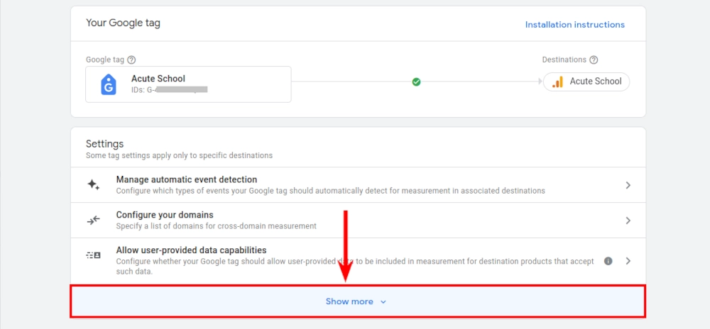 Google Analytics show all tag settings
