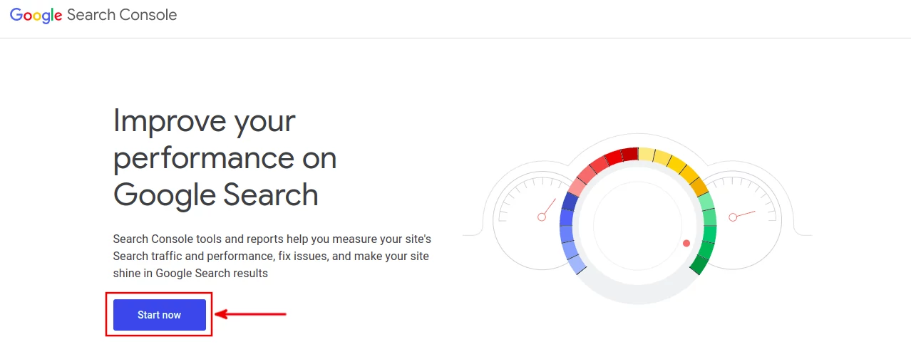 Google Search Console start page