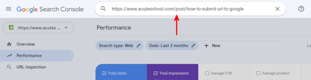 Inspecting URL in Google Search Console