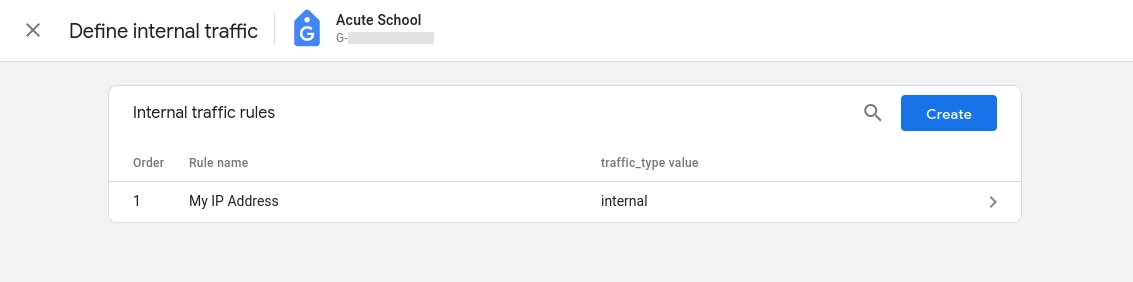Google Analytics list of internal traffic rules