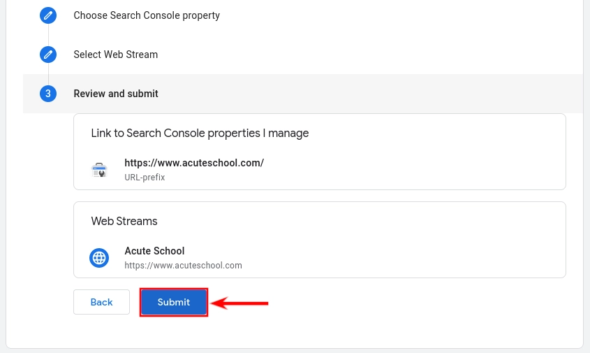 Linking Search Console Property on to a GA4 Web Stream