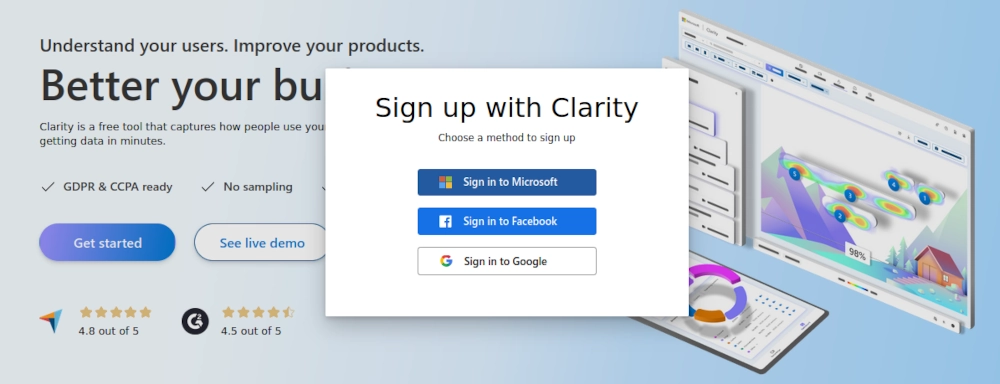 Microsoft Clarity signup options
