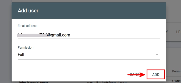 New user details in Google Search Console