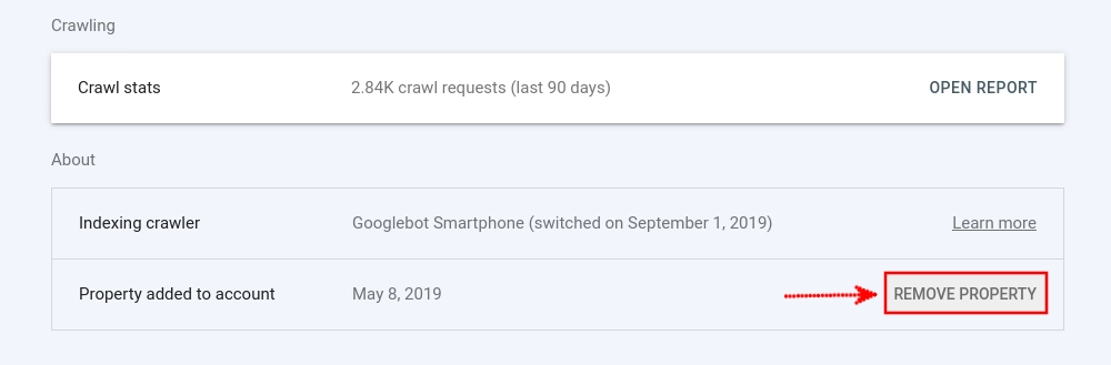 Removing a property in Google Search Console