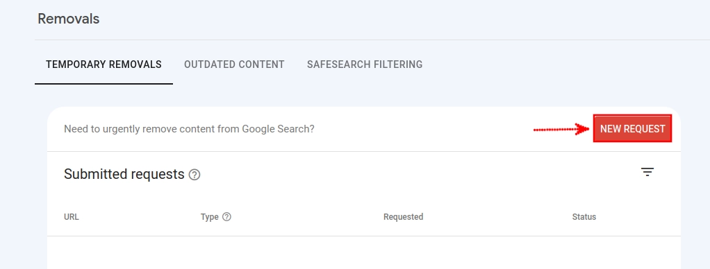 URL removal request in Google Search Console