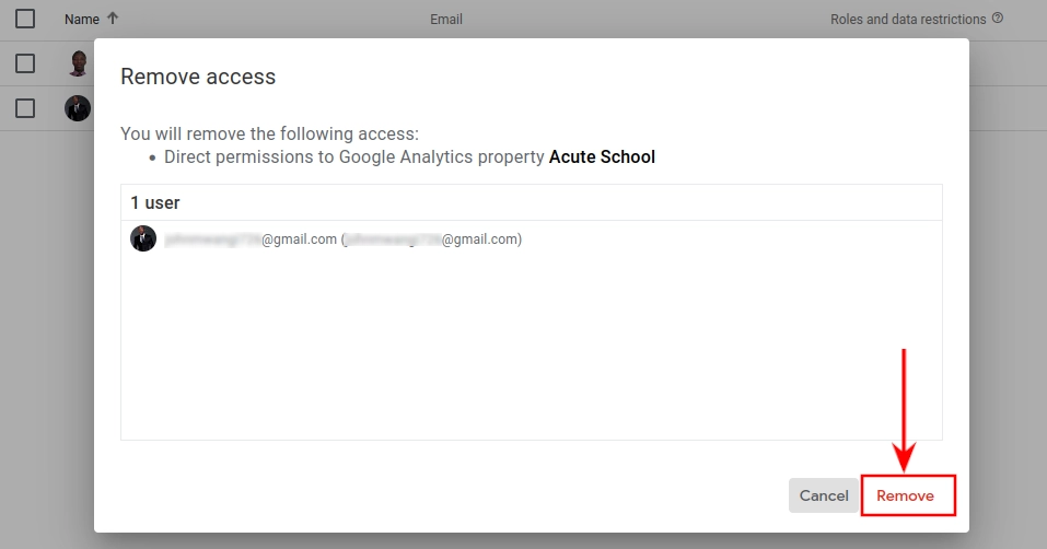 User access removal in Google Analytics 4